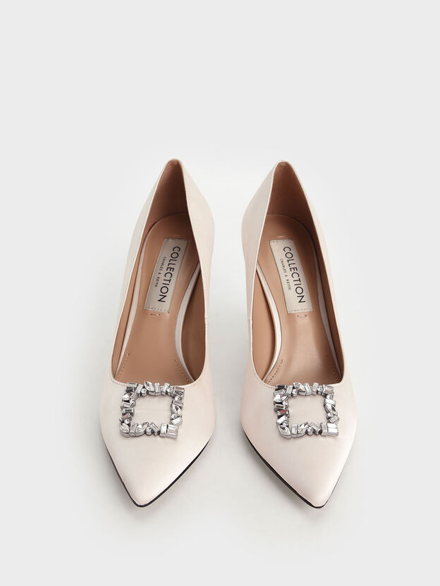 Satin Gem Pumps, Cream, hi-res