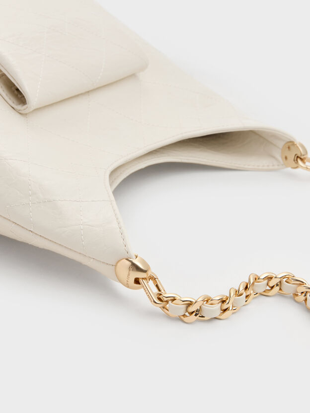 Duo Quilted Front-Pocket Chain Hobo Bag, Cream, hi-res