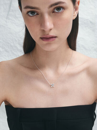 Felicity Flower-Motif Crystal Necklace, Silver, hi-res