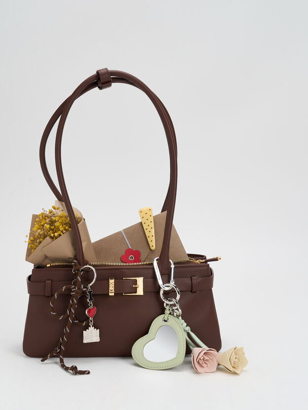 Jody Leather Belted Shoulder Bag, Dark Brown, hi-res