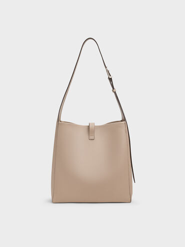 Beryl Recycled Leather Belted Hobo Bag, Taupe, hi-res