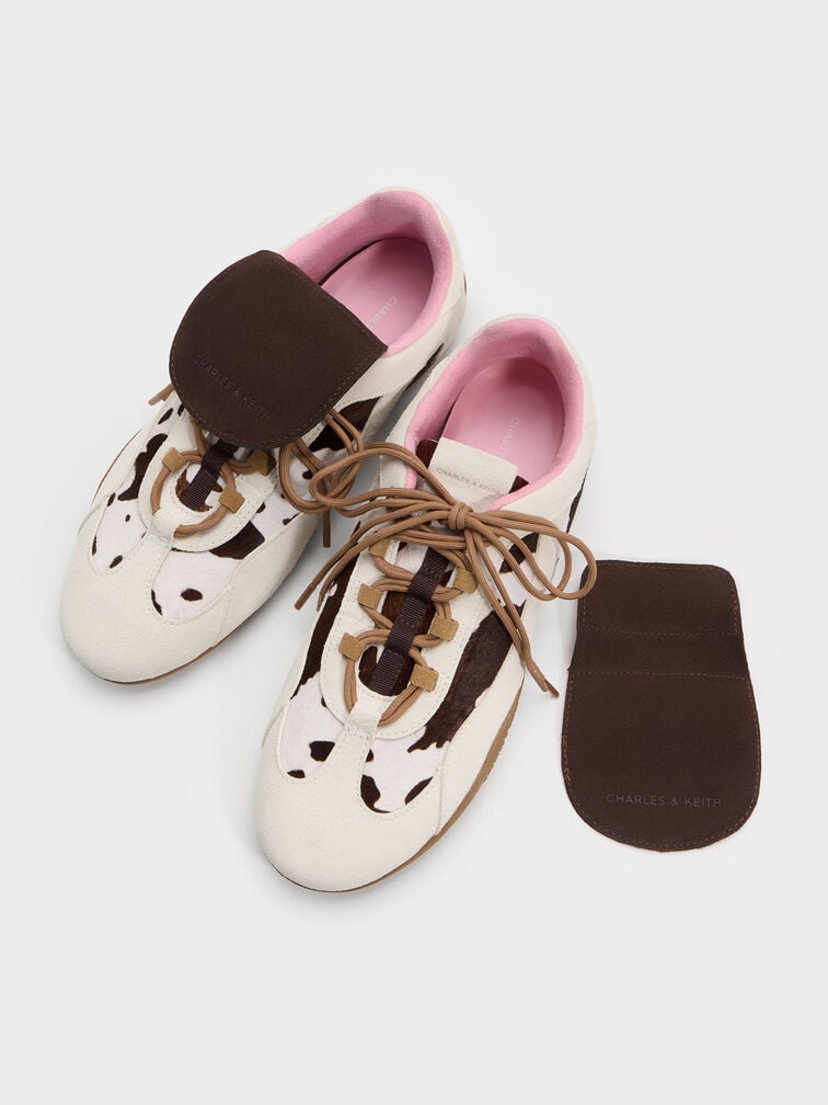 Calf Hair & Suede Cow-Print Top-Flap Sneakers, Multi, hi-res