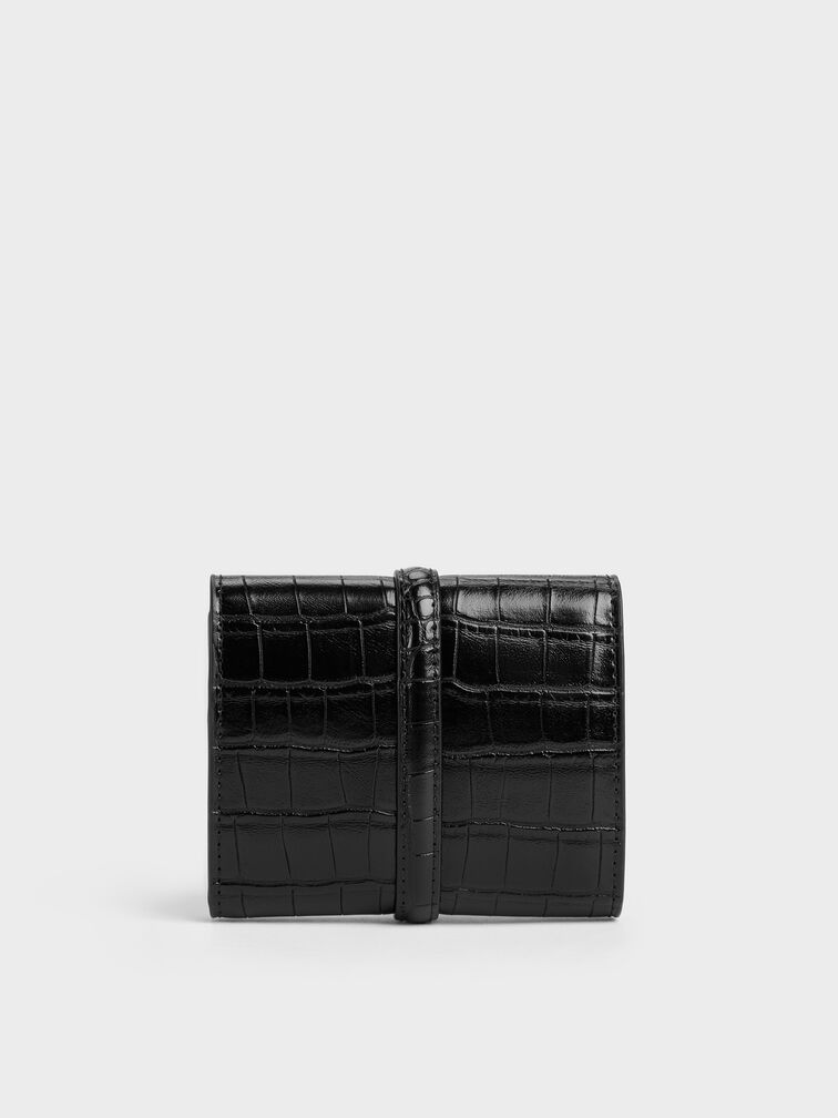 Delfina Croc-Effect Small Wallet, Black Croco, hi-res