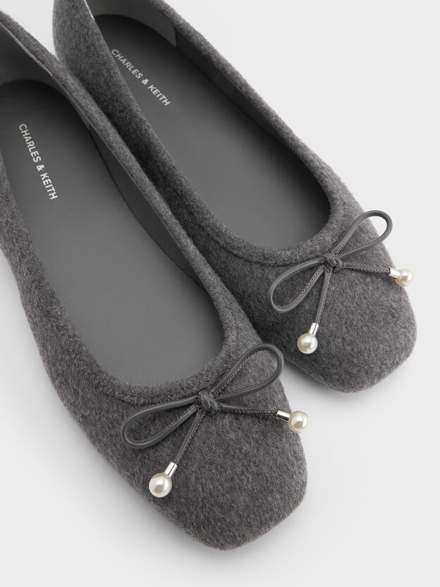 Barbara Felt Pearl-Bow Ballet Flats, Grey, hi-res
