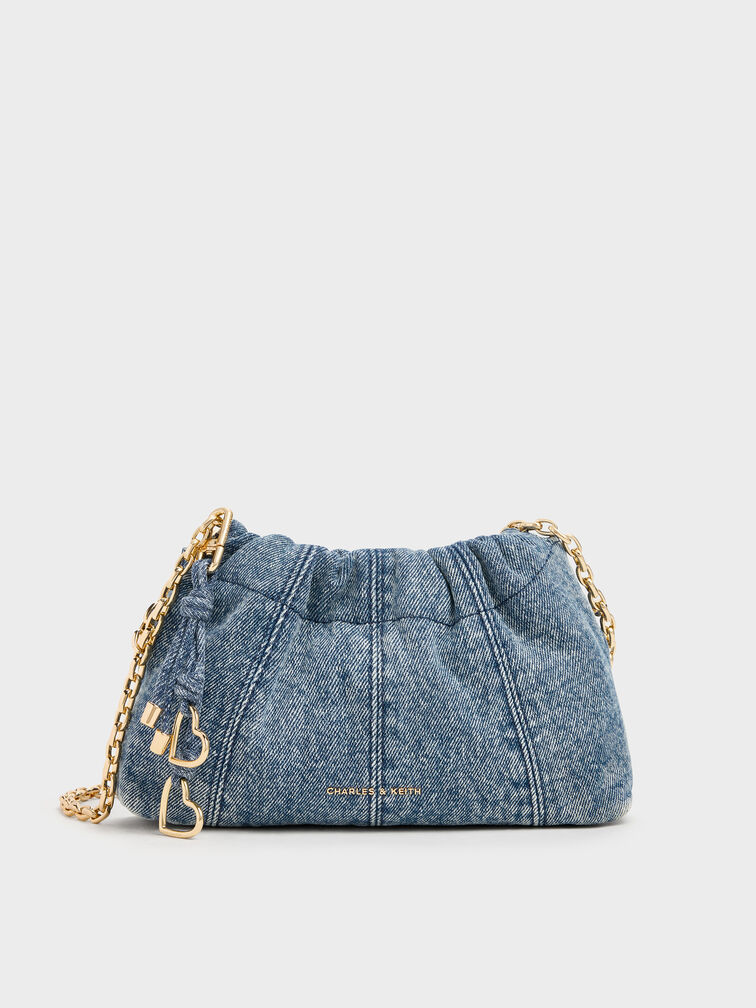 Ciara Denim Ruched Crossbody Bag, Denim Blue, hi-res