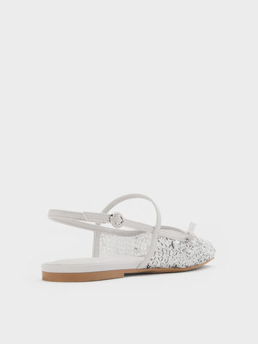Mesh Sequinned Bow Slingback Mary Jane Flats, Multi, hi-res