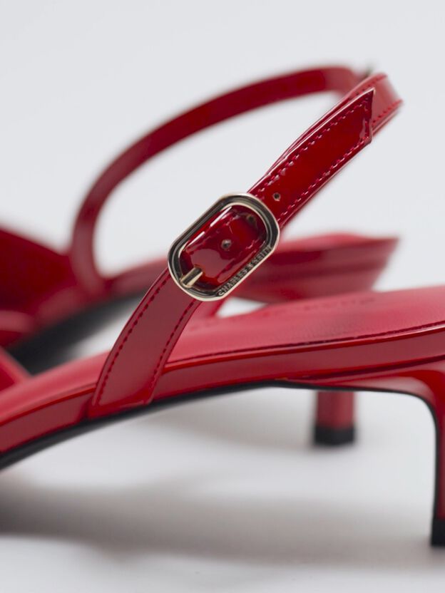 Patent Pointed Slingback Kitten Heels, Red, hi-res