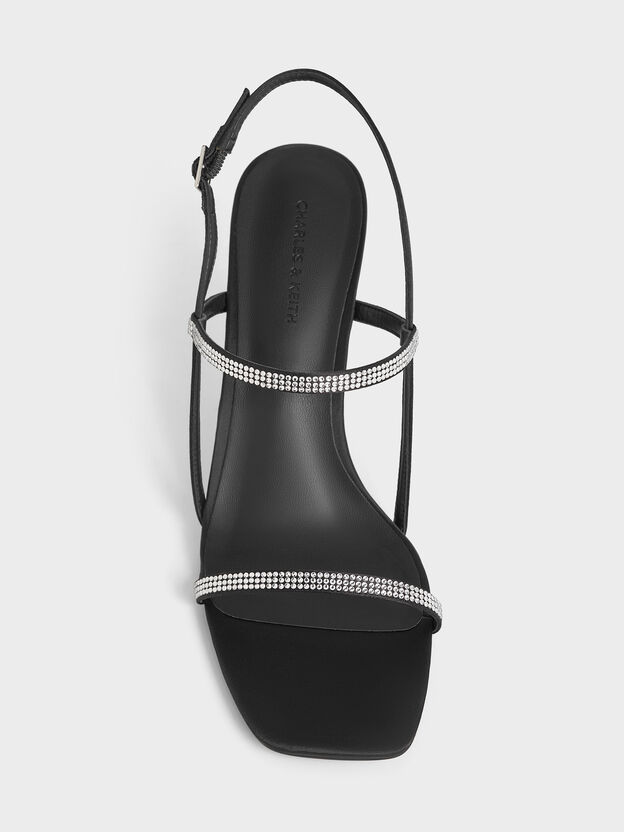 Arona Satin Crystal Stiletto Sandals, Black Textured, hi-res