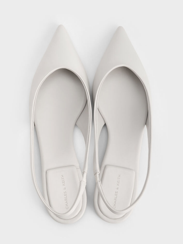 Pointed-Toe High-Vamp Slingback Flats, White, hi-res