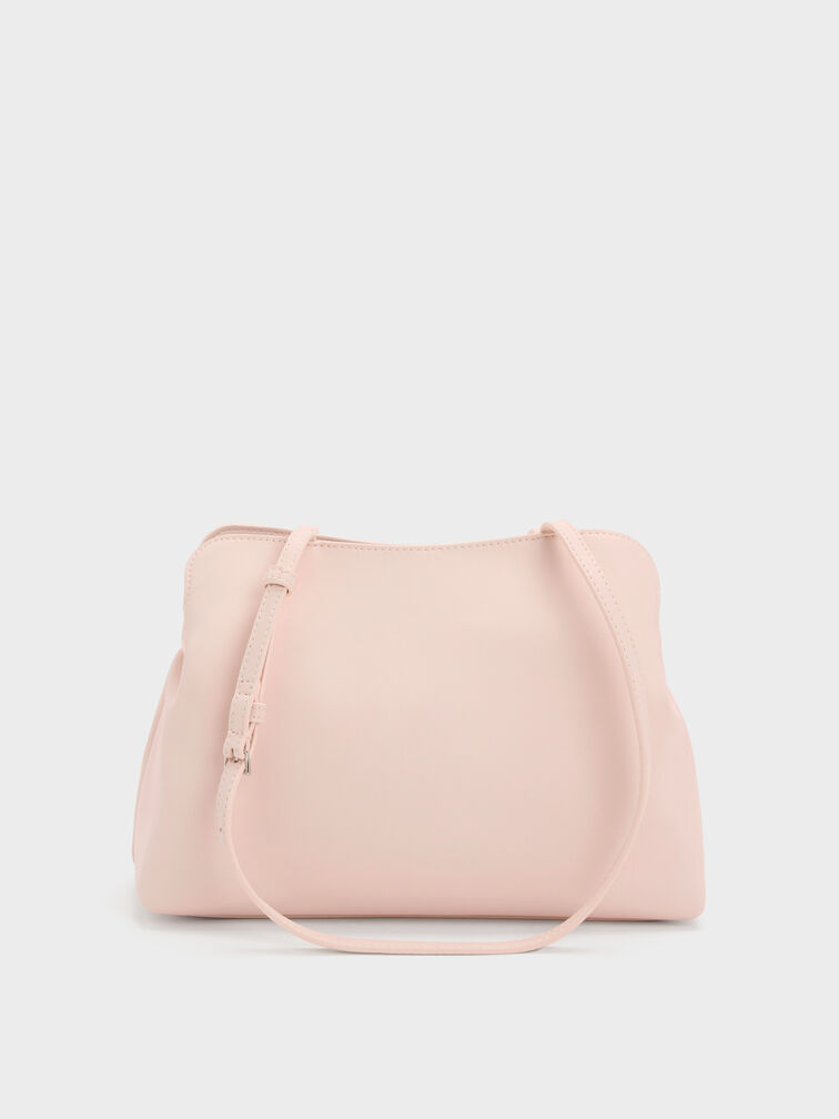 Reese Ruched Bow Shoulder Bag, Soft Pink, hi-res