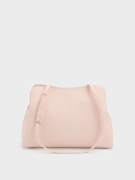 Reese Ruched Bow Shoulder Bag, Soft Pink, hi-res