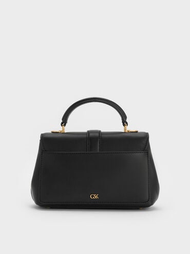 Gabine Leather Top Handle Bag, Black, hi-res