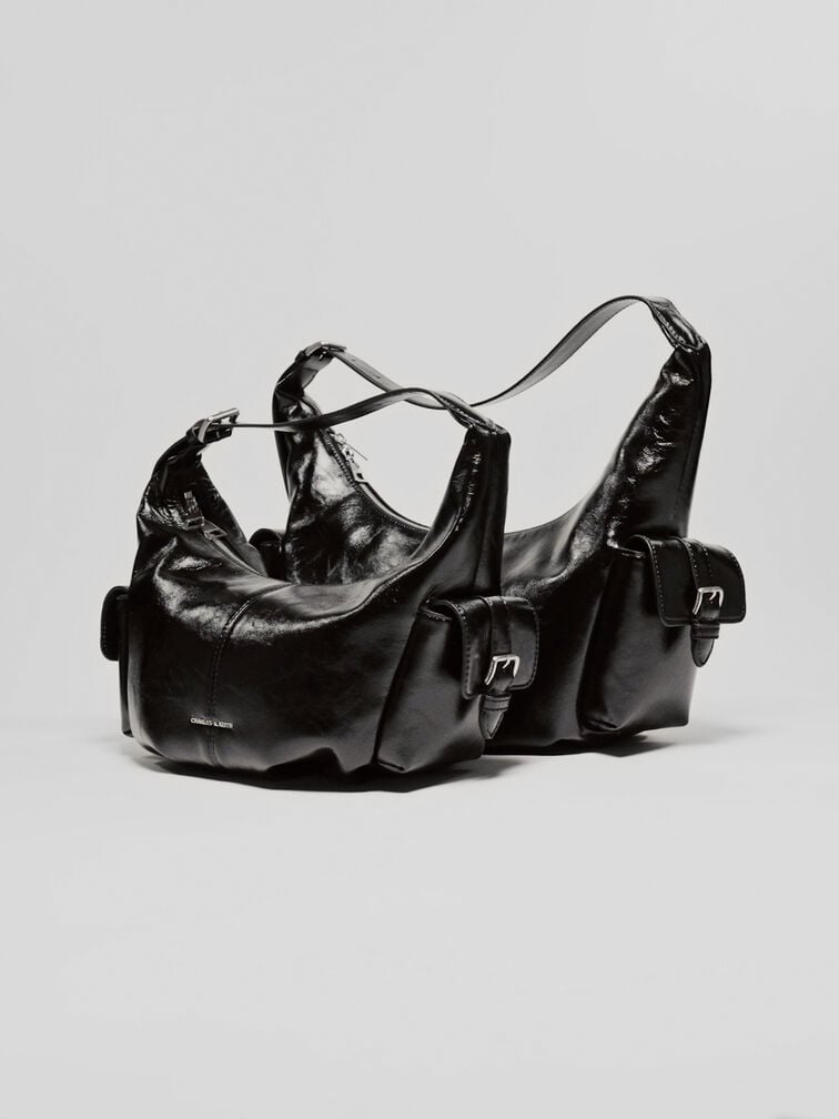 Large Bessie Side-Pocket Hobo Bag, Noir, hi-res