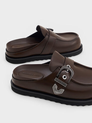 Kirke Buckle-Strap Flatform Mules, Dark Brown, hi-res