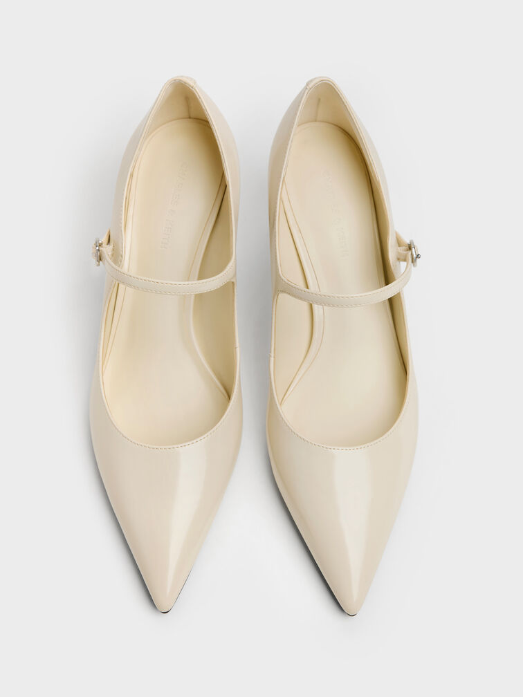 Pointed Mary Jane Pumps, Beige, hi-res