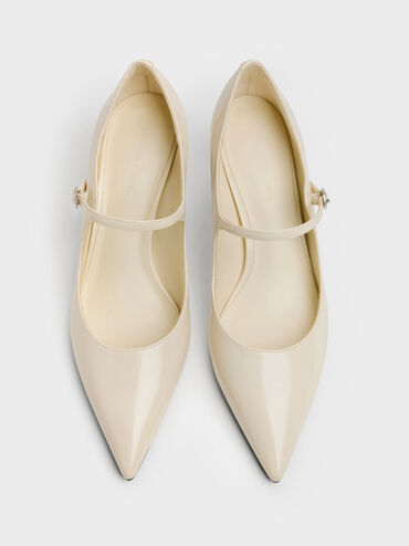 Pointed Mary Jane Pumps, Beige, hi-res