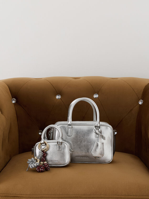 Mini Sianna Metallic Bowling Bag, Silver, hi-res