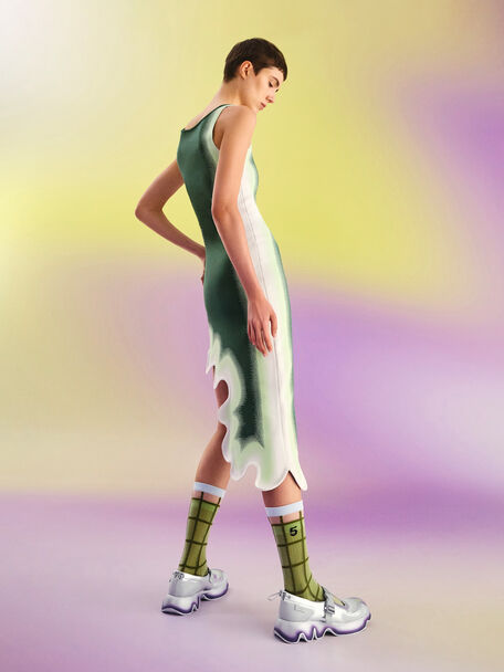 Mesh Gradient Wave Mary Jane Sneakers, Silver, hi-res