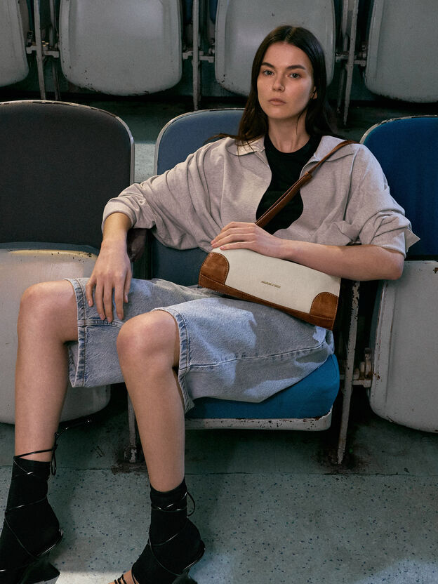 Delfina Canvas Elongated Shoulder Bag, Multi, hi-res