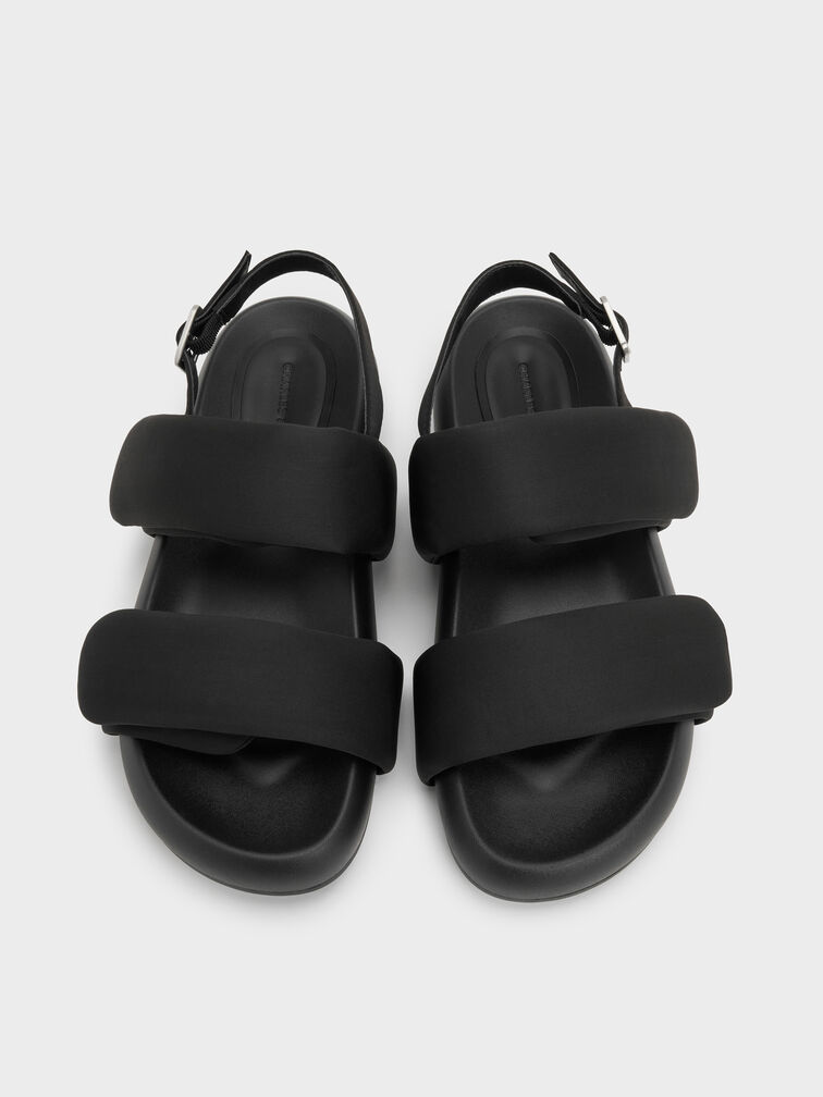 Double-Strap Slingback Sandals, Black Textured, hi-res