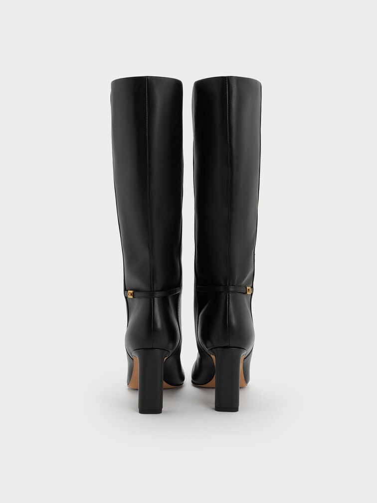 Georgina Leather Tapered Square-Toe Blade-Heel Knee-High Boots, Black, hi-res