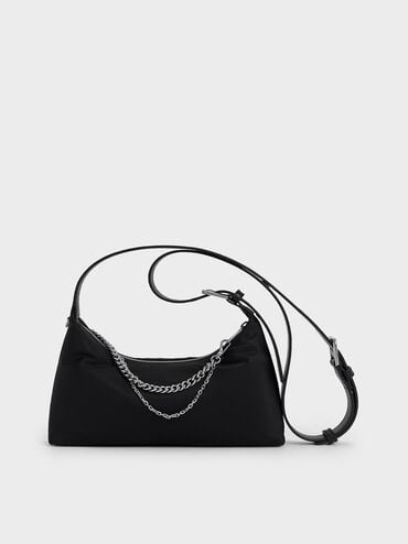 Nylon Chain-Link Trapeze Shoulder Bag, Noir, hi-res