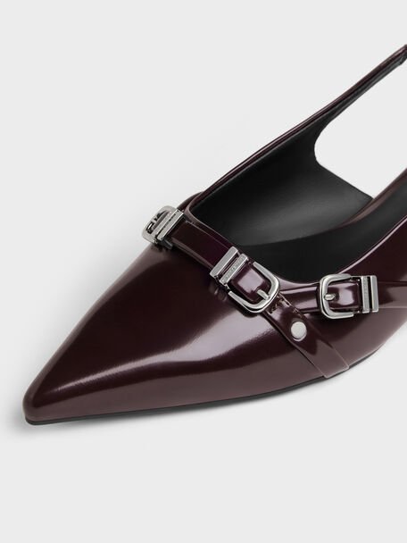 Aira Buckled-Strap Slingback Flats, Burgundy, hi-res