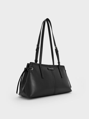 Noane Elongated-Handle Shoulder Bag, Noir, hi-res
