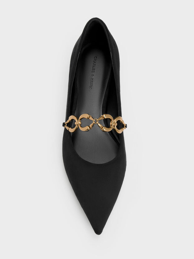 Faux Suede Metallic-Accent Ballet Flats, Black Textured, hi-res