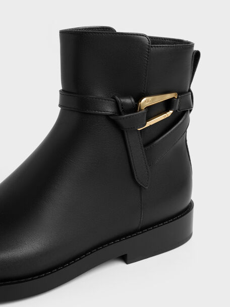 Daena Leather Metallic-Accent Ankle Boots, Black, hi-res