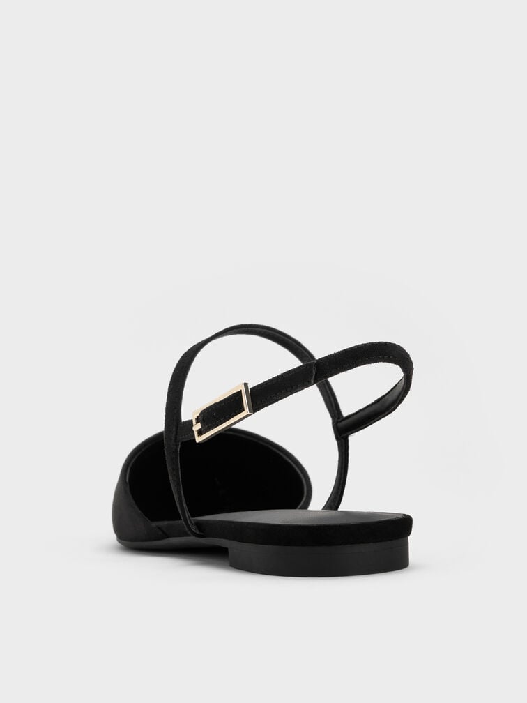 Luciana Faux Suede Pointed Slingback Flats, Black Textured, hi-res