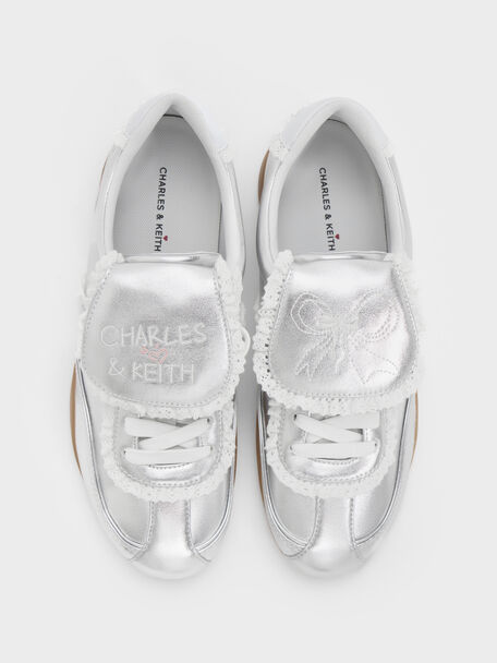 Louise Lace-Trim Sneakers, Silver, hi-res