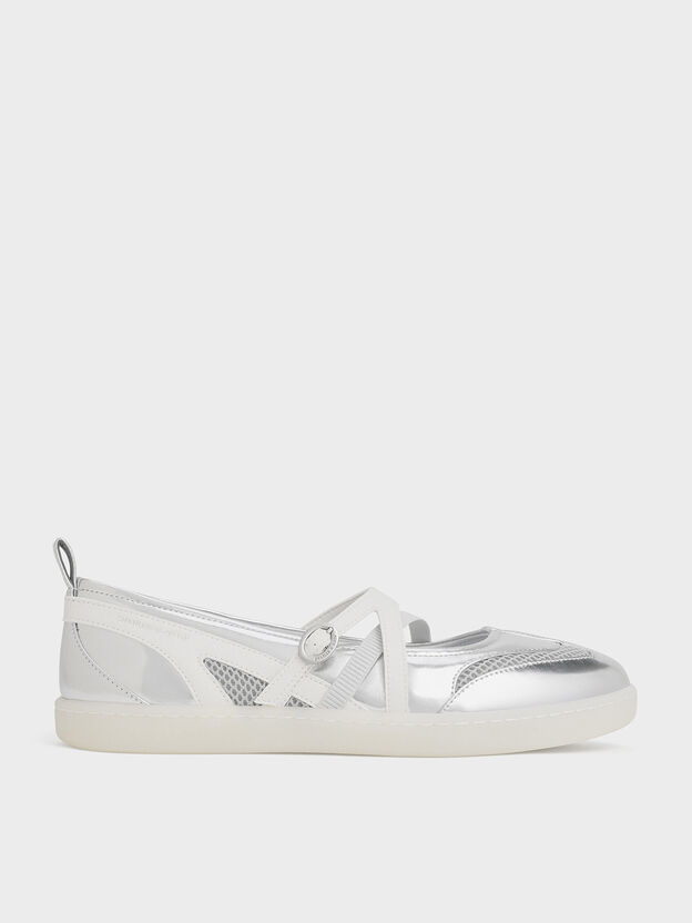 Tiggy Metallic Mesh Two-Tone Ballet Sneakers, Silver, hi-res