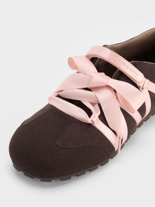 Silko Faux Suede Ballet Sneakers, Dark Brown Textured, hi-res