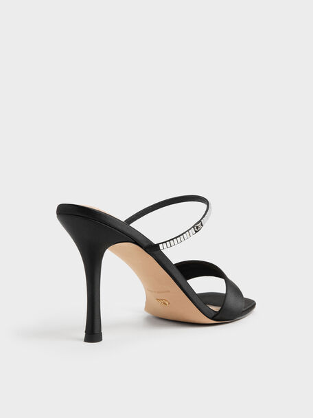 Gem Heeled Mules, Black Textured, hi-res
