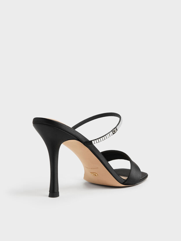 Gem Heeled Mules, Black Textured, hi-res