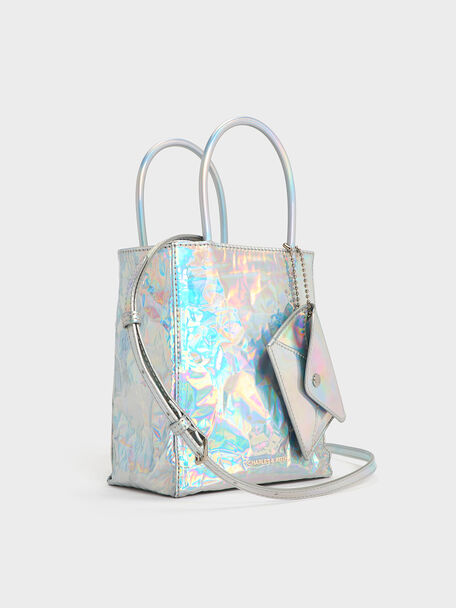 Matina Holographic Crinkle-Effect Tote Bag, Prism Silver, hi-res