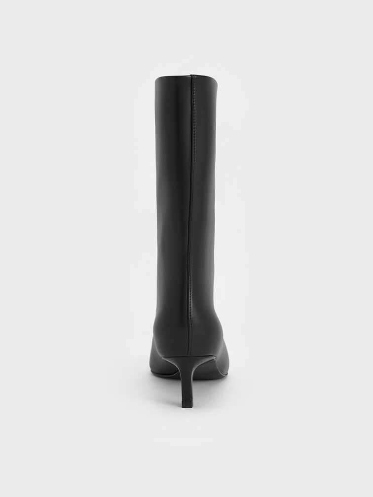 Elongated Square-Toe Kitten-Heel Calf Boots, Black, hi-res