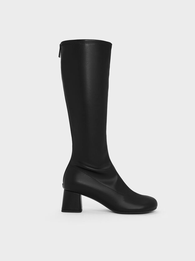 Block-Heel Knee-High Boots, Black, hi-res