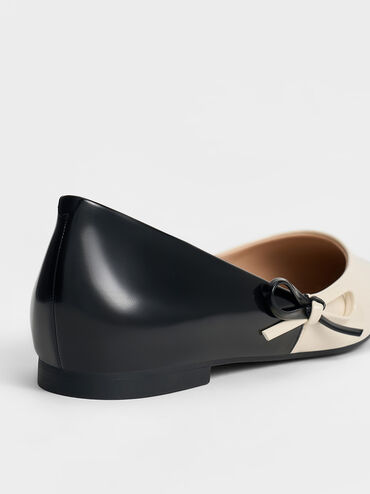 Two-Tone Bow Pointed-Toe Flats, Chalk, hi-res