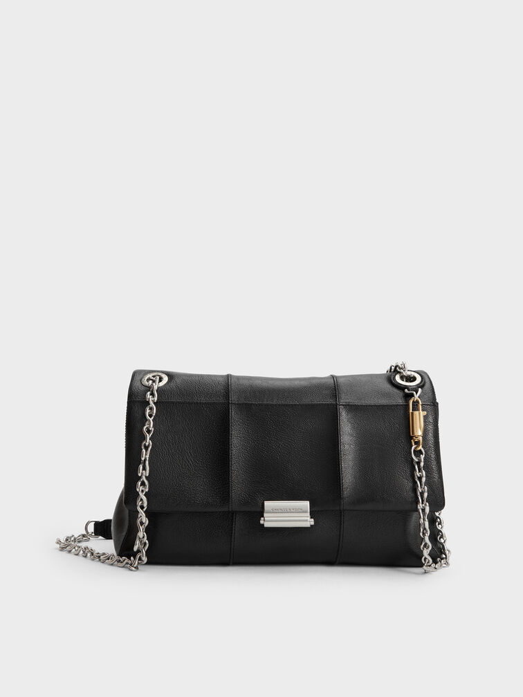 Delfina Quilted Chain-Strap Shoulder Bag, Black, hi-res
