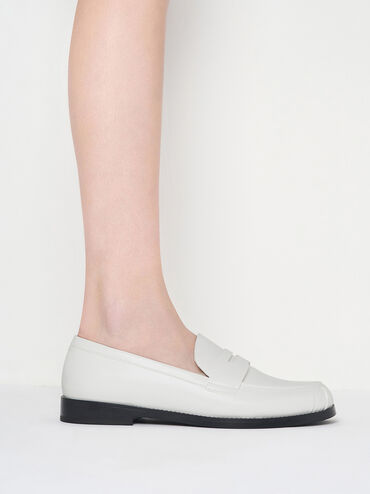 Ruched Penny Loafers, White, hi-res
