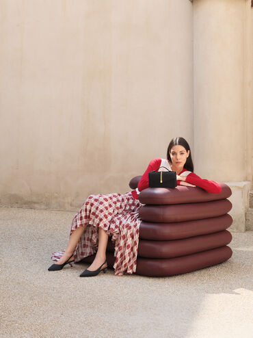 Satin Pointed-Toe Crystal-Heel Slingback Pumps, Black Textured, hi-res