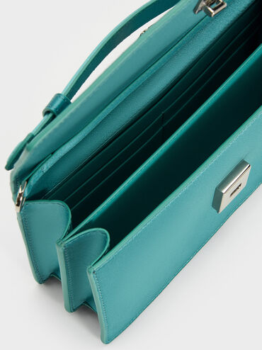 Taisia Satin Chain-Strap Envelope Bag, Teal, hi-res