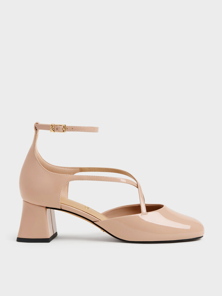 Patent Leather Crossover Pumps, Nude, hi-res