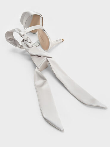 Eliana Satin Tie-Around Heeled Sandals, Silver, hi-res