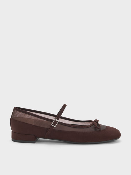 Mulligan Faux Suede & Mesh Mary Janes, Dark Brown Textured, hi-res