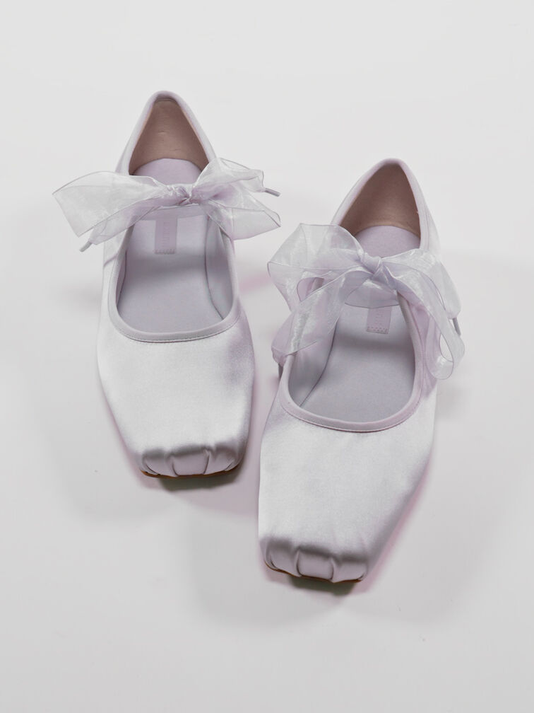 Camila Satin Mary Jane Flats, Lilac, hi-res