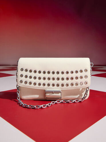 Liv Grommet Chain-Handle Shoulder Bag, Cream, hi-res