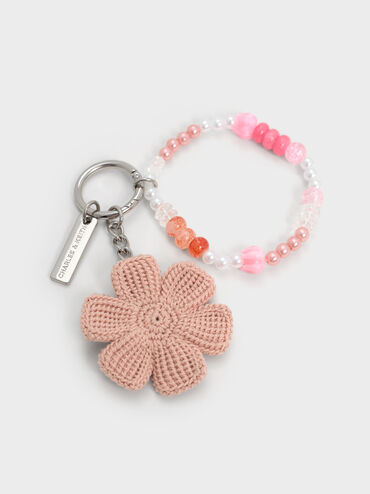 Crochet Flower Beaded Charm, Light Pink, hi-res